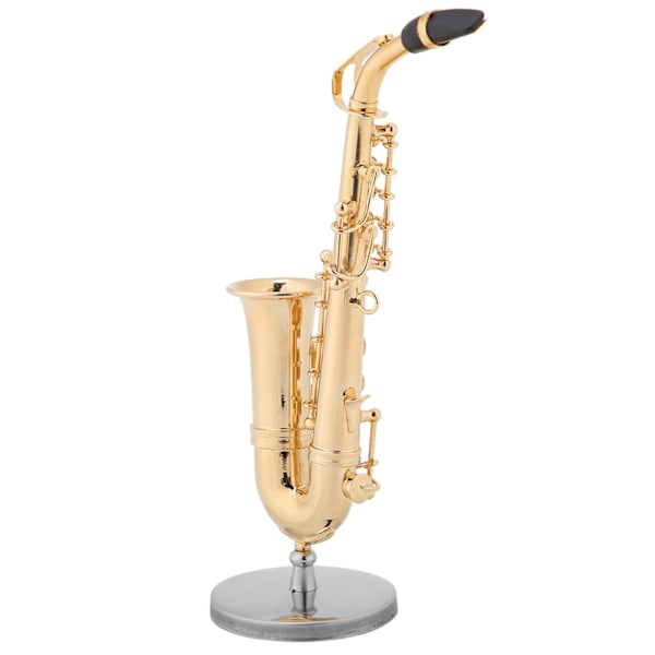 Kvalitetshantverk, Utsökt Utförande Miniatyr Musikinstrument, Metallkonstruktion Guldpläterad Altsaxofonmodell för Bokhylla Skrivbord