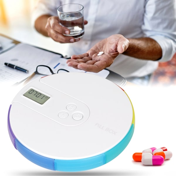 Pyöreä Muotoinen Kannettava 7 Päivän Pill Box Lääkepidin Järjestäjä Tabletti Muistutus (Sateenkaari)