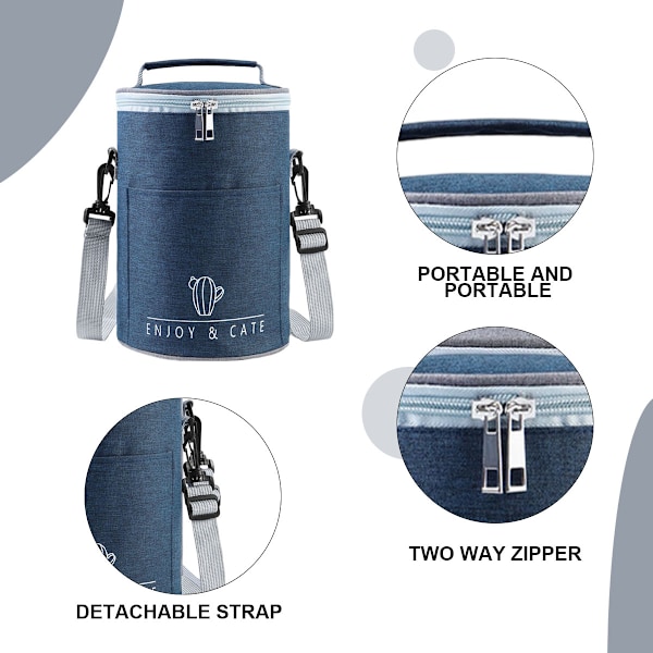 Cylinder Bento Isolationspose Rund Madpakke Taske Håndtaske