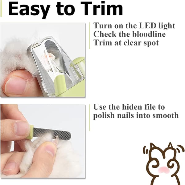 Professionell LED-ljus nagelklippare för hund och katt, rakbladsvass