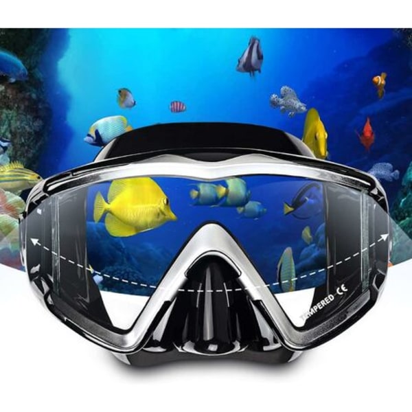 Panoramadykmask för vuxna med snorkel, härdat glas, dykmask av premiumkvalitet, simglasögon med nässkydd, dykutrustning