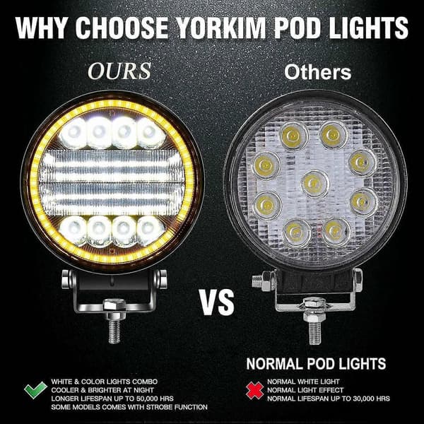 4x LED Arbeidslys Pods Runde Gule Spot Combo Lys Gul Tåkelys For Off Road SUV