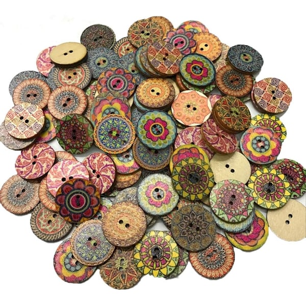 50pcs mixed wooden printed buttons -20mm