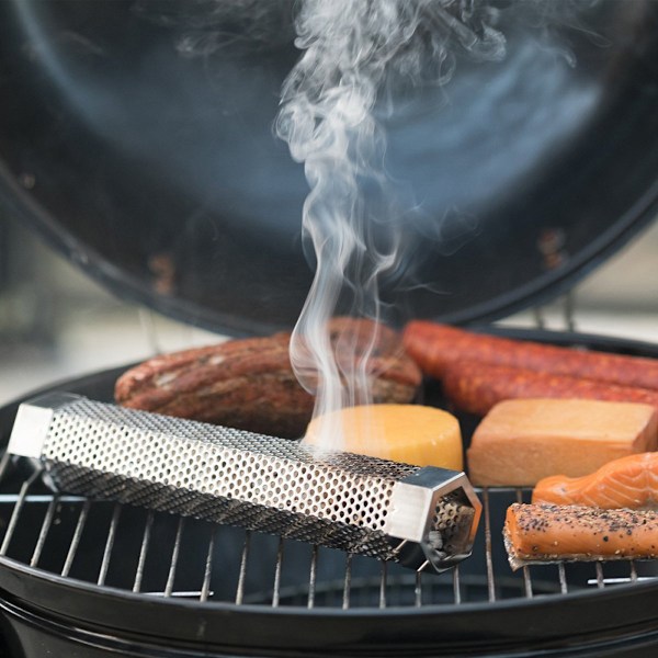 Pelletsrör för Rökning, Varm- eller Kallrökning, Rostfritt Stål, Förbättrar Röksmaken för Olika Träpellets, Fungerar med Alla Grillar, Hexagon Design