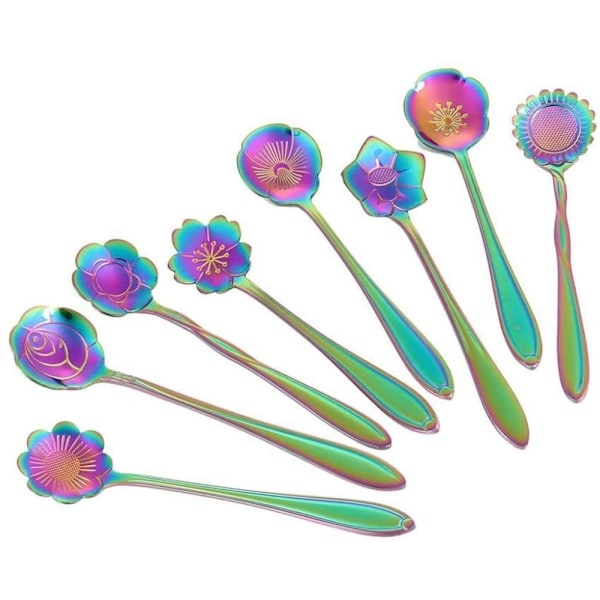 Färgglatt Mini Bestick Blomsked Set, Kreativ Design Blandningssked Rostfritt Stål Portabel Lättviktig För Kaffe Te Blandning, Idealisk Gåva För Hemmet