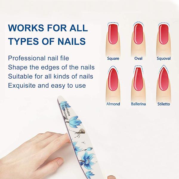 Nagelfil 5 st dubbelsidig akryl nagelfil, tvättbar nagelfil manikyrverktyg för poly nagelförlängning och akrylnagel