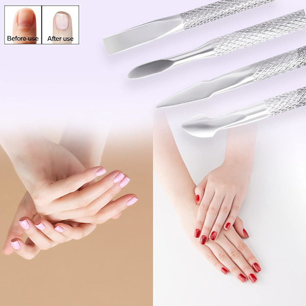 4 st nagelbandsskrapa och nagelbandsskrapa set, dubbelsidig nagelbandsskrapa och nagelbandsskrapa skedverktyg för fingernaglar och tånaglar