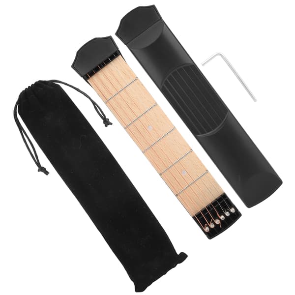 Fickgitarr Portabel Svart 6-Band med Mahogny Greppbräda Litet Musikinstrument