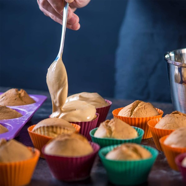Silikonformar för muffins, 12 st återanvändbara silikonformar för bakning