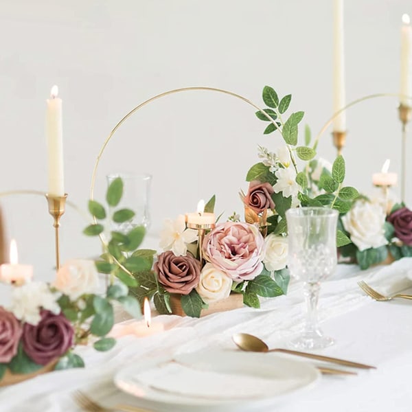 Elegant Design Blomsterbåge Mittpunkt Med Robust Träbas, Mångsidiga Dekorations Metallbågar För Bröllopsfest Babyshower Jul Heminredning,