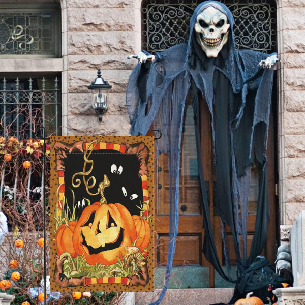 Vertikal flagg med Halloween-gresskar - 12 x 18 tommer