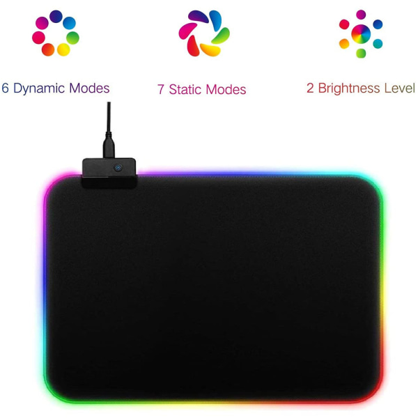 RGB Gaming Mousepad, 8 Lystilstande, Skridsikker Gummibund