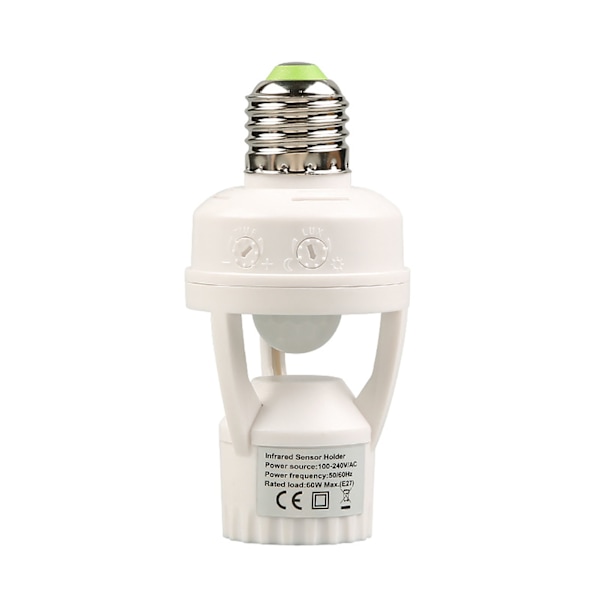 100‑240V E27 Sensorlys Sokkel 10‑300 Sekunders Forsinkelsestid 6m Sensing Distance IR Bevægelsesaktiveret Lampe Pæreholder Adapter