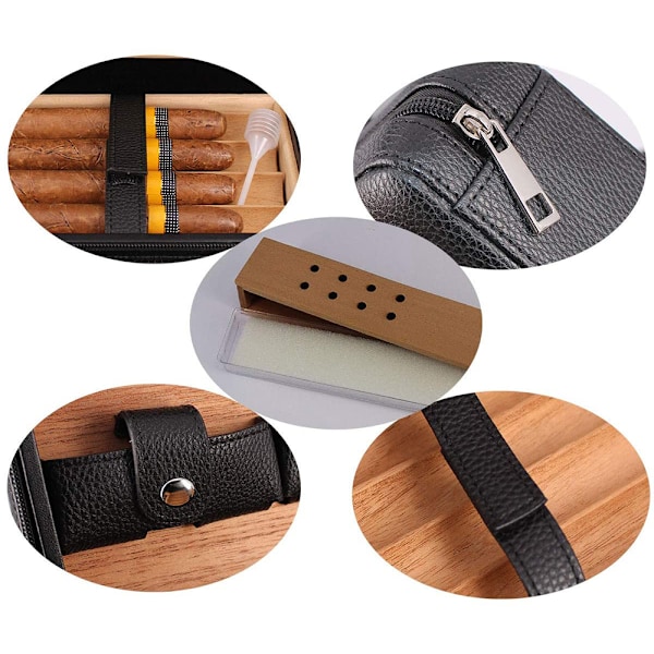 Læder Rejse Cigar Humidor Etui, Bærbar Cedertræ med