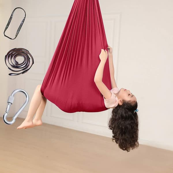 Børne hængekøje gynge, indendørs gynge elastisk Cuddle Hængekøje Sensorisk Gynge Ideel til ADHD, Aspergers og sensorisk integration samt autisme Burgund 100 X 280CM