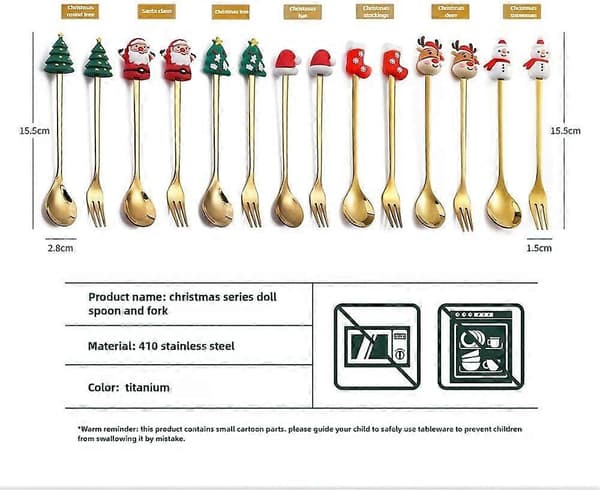Julbestickset 2 delar rostfritt stål sked och gaffel med festlig juldesign presentförpackning