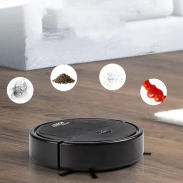 Automatisk dammsugare Låg ljudnivå Uppladdningsbar 3 i 1 Intelligent soprobot för hår dammfläck, Svart