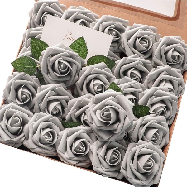 Konstgjorda blommor 25st falska rosor med stjälkar och 2 blad för