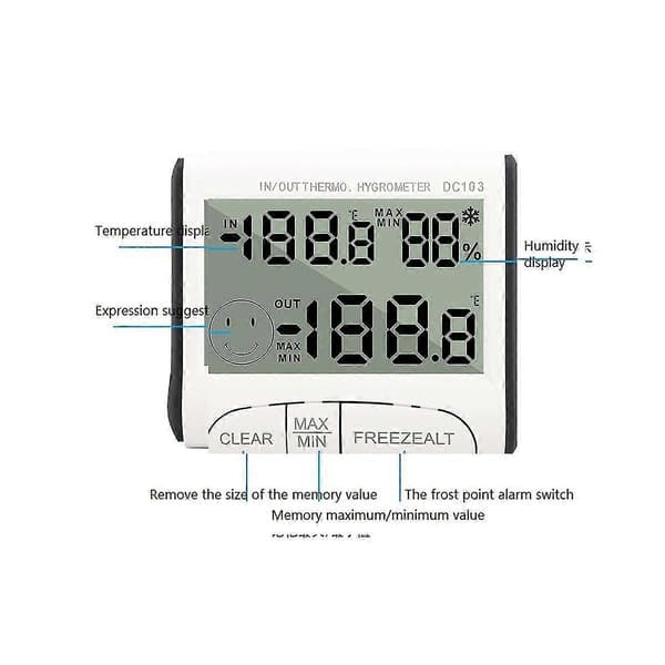 Digitalt LCD Termometer Hygrometer Innendørs Mini Temperatur Fuktighetsmåler Sensor Med Probe Frost A