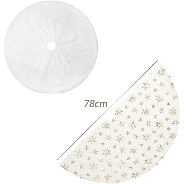 Elegant julgransmatta med gyllene snöflingor, lätt att fästa julgransmatta för din mysiga juldekoration