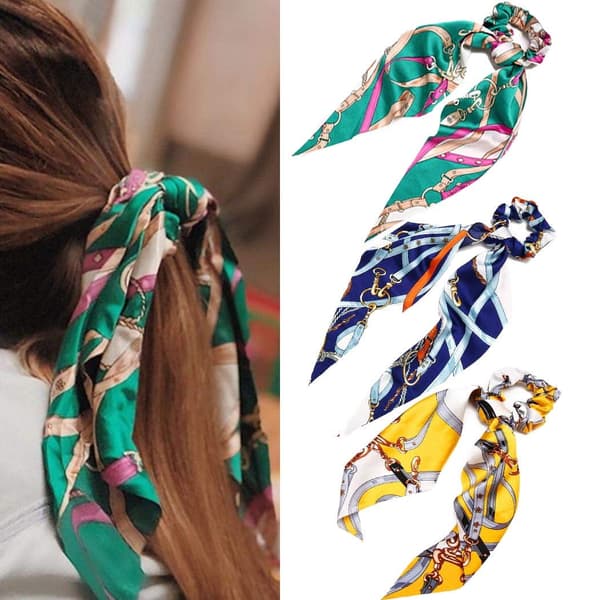 Hårbånd Scrunchies Satin Silke Hårbånd Sløjfe Hår Scrunchie Blomst