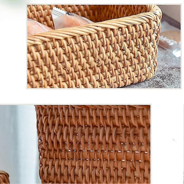 Håndvevd Rattan Kurv Frukt Te Snacks Brødkurv Kosmetisk Rektangulær Oppbevaringsboks Hus