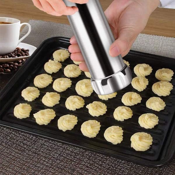 Press Aluminium Press Sett Kake Maker Konditori Press med 20 Tips og 4 Tynne Deig Spray Tips Rustfritt Stål Sølv