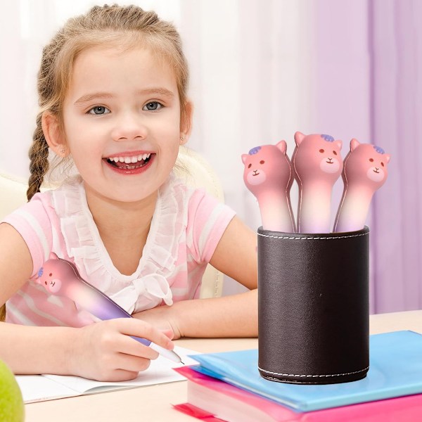 Pehmeät ja söpöt puristettavat kynät, stressiä lievittävät, sileämpi kirjoitus, Kawaii-geeli-mustekynä loma-lahjoihin ja koulutavaroihin, vaaleanpunainen ja violetti karhu
