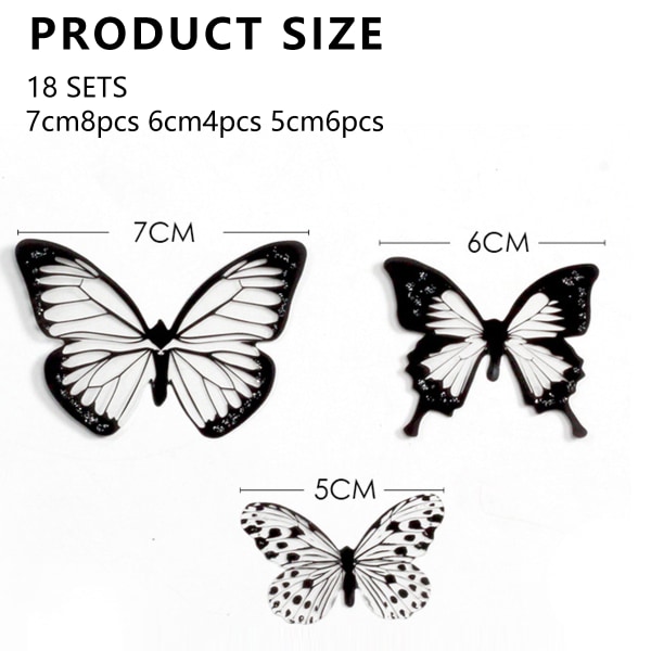 72 st Butterfly Wall Decor Stickers Glitter-Avtagbar 3D svart väggdekor med självhäftande prickar Svart Vit