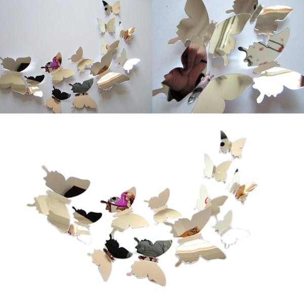 48 delar 3D Butterfly Väggdekor för sovrum- Spegel