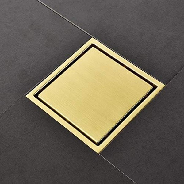 Brushed Gold Bruserristning Afvandingsrist Kvadratisk 15x15cm Gulvrist Gulvrist Med Gulvristdæksel, Messing Deodoriserende Kerne