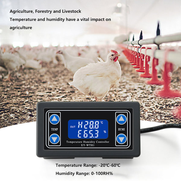 XYWTH1 Digital LCD Temperatur- og Fuktighetsregulatorindikator for Inkubasjon Oppdrett Drivhus