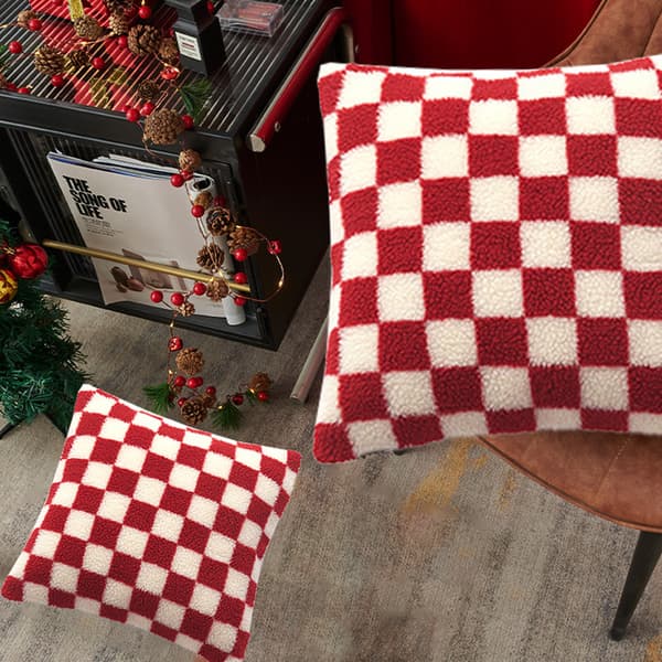 2-pack Jul Rutig Prydnadskudde Örngott Kuddfodral Dekor för Soffa Bil Sovrum Juldekor