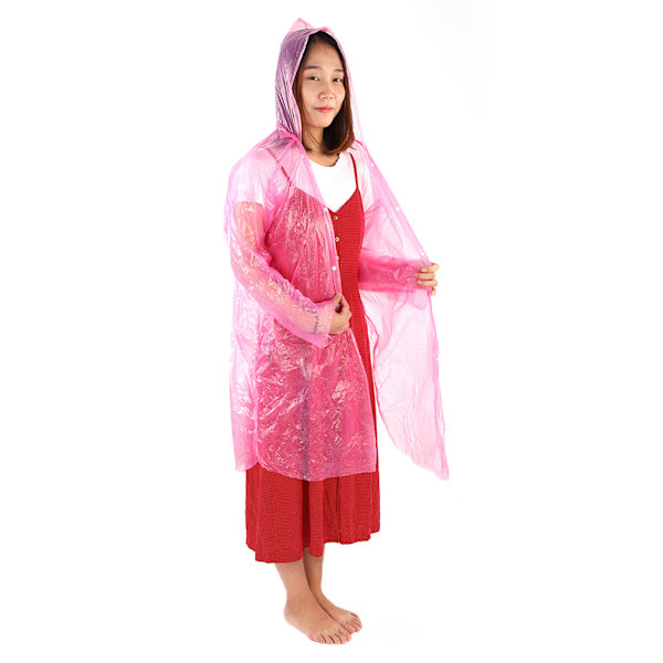 5 st Engångs Utomhus Camping Transparent Regnrock Färgglad Regnkappa (Rosa)
