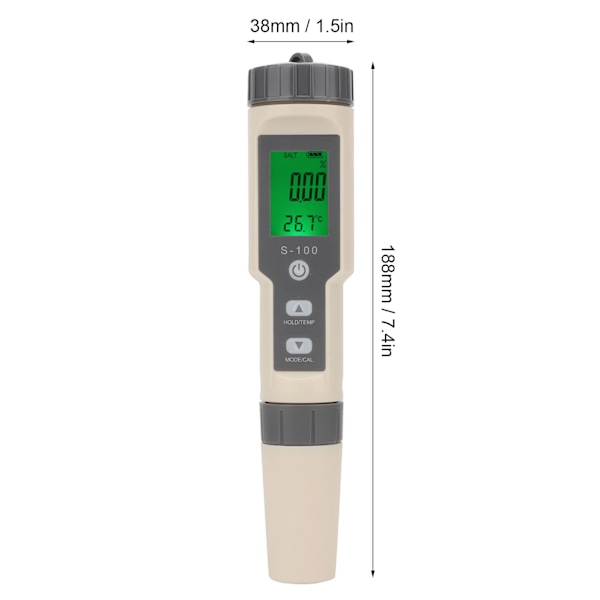 4-i-1 EC/TDS/Salinitet/Temperaturtester Multifunksjonell Vannkvalitetstester for Akvarium