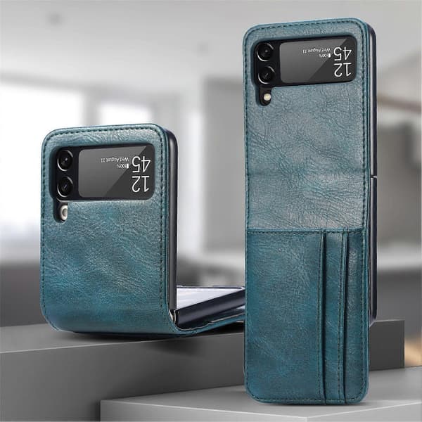 Betterlifefg-Sammenleggbart PU-skinn etui for Samsung Galaxy Z Flip 3 - Blå