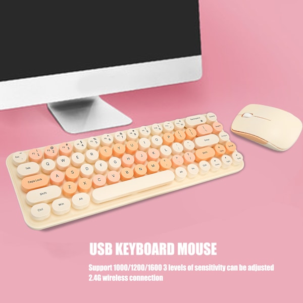 USB-tangentbord Mus 2.4G Trådlös 68 Tangenter Låg Förbrukning Retro Söt ABS Gaming Tangentbord Mus för PC Tawny Blandad Färg