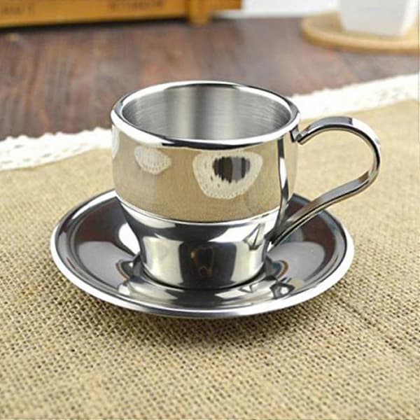 2x Rustfri Stål Kaffekopper Sæt / Kaffesæt / Tekopper Sæt / Tesæt, Kaffekopper Med Underkop