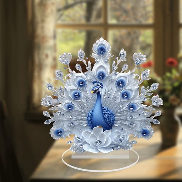 2D Påfugl Skrivebordsornament til Hjemme- og Studiedekoration - 10 cm