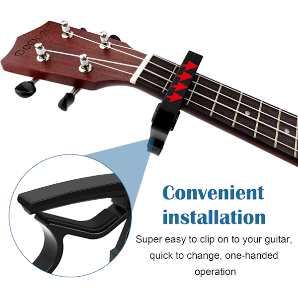 Svart gitarr capo + 4 gitarrplektrum (slumpmässig färg)