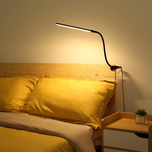 Svart 360° fleksibel LED-skrivebordslampe med feste, USB-leselys