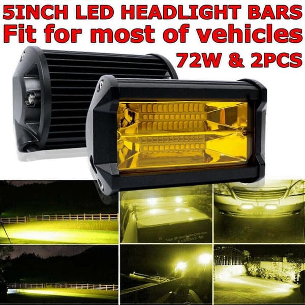 2x 5 tommer 72w LED-pærer, tåkelys, gule for lastebiler, ATV, UTV, båt