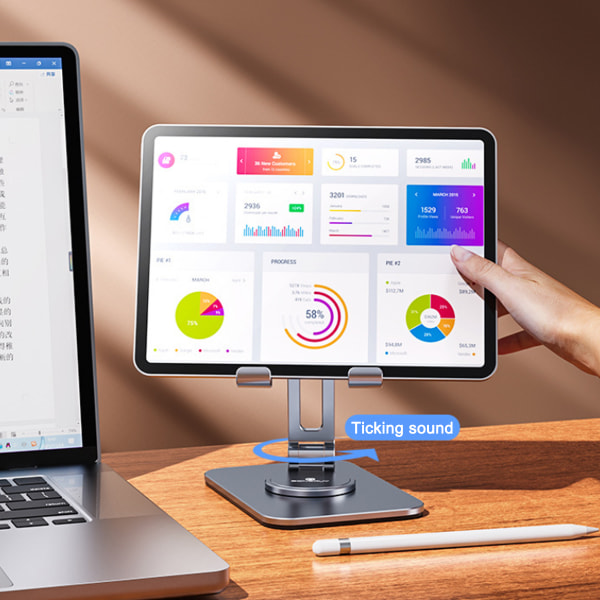 Stabil tablettstativ, roterbart, høydejusterbart, sammenleggbart