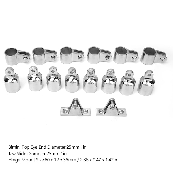 16 stk. 3-bue Bimini Top Tilbehørshængsel Montering Kæbe Glide Bimini Top Øje End Kit 25mm/1in
