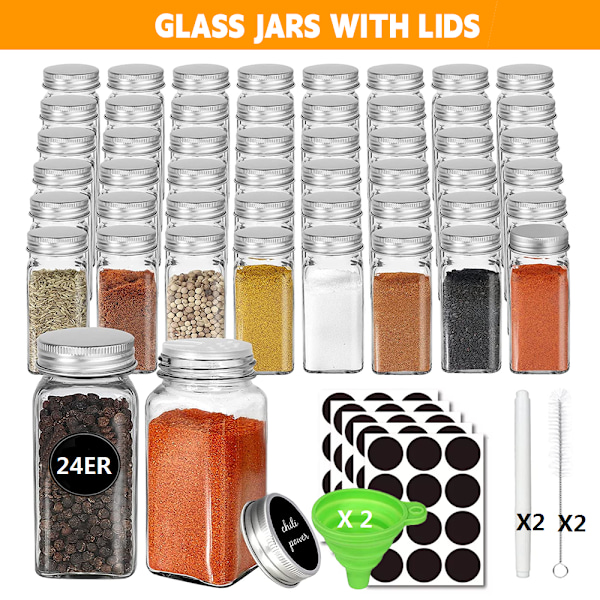 24 STK GLASBEHOLDERE FOR KRUTTER, SET MED ALUMINIUMLOKK, OPPBEVARINGSGlass