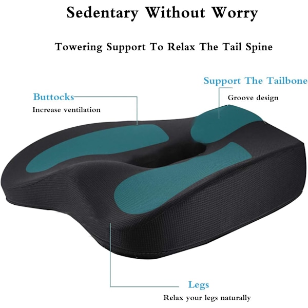 Ortopedisk design med memory foam, bekväm sittdyna med andningsbart tyg för anpassningsbart stöd och tryckavlastning, ergonomisk sittkudde med långsam återgång