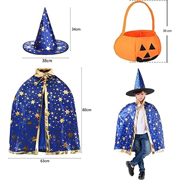 Halloween trollkarl kappa, trollkarl kappa med hatt, trollkarl kappa för