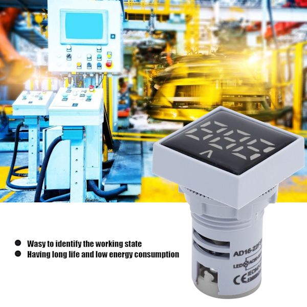 AD16‑22FSV Digital Spänningssignalindikatorlampa Panel Spänningsmätare Indikator 60~500V AC Vit