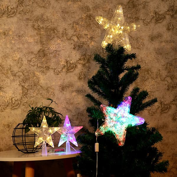 Juletræ med LED-lys, oplyst stjerne til juletræspynt