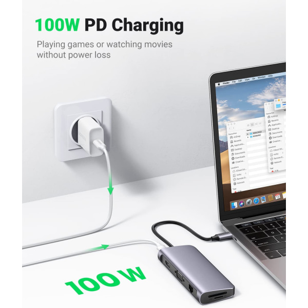 USB-C Multiport Adapter, 10 i 1 USB-C Dongle Ethernet Docking